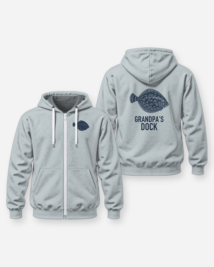 Custom Title Grandpa's Dock Flounder Fishing Shirt - Zip Hoodie