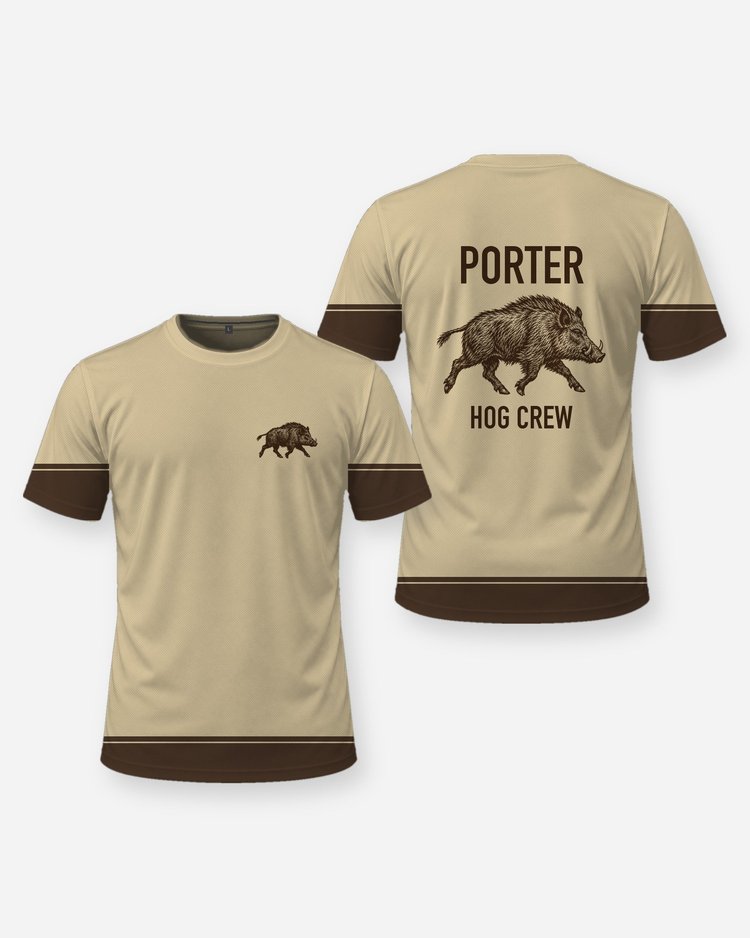 Custom Family Name Wild Hog Crew Hunting Shirt - front and back