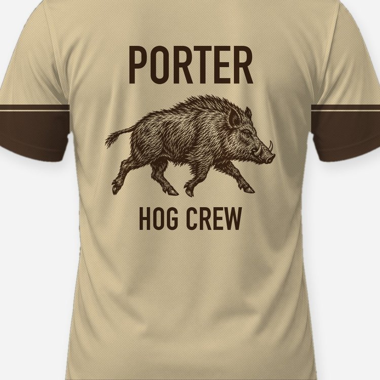 Custom Family Name Wild Hog Crew Hunting Shirt - print close-up