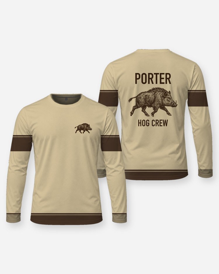 Custom Family Name Wild Hog Crew Hunting Shirt - Long Sleeve
