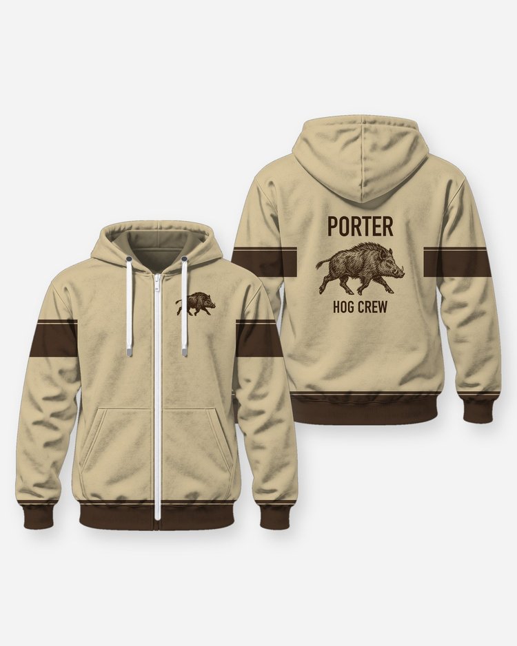 Custom Family Name Wild Hog Crew Hunting Shirt - Zip Hoodie