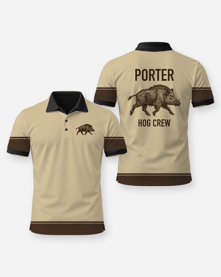 Custom Family Name Wild Hog Crew Hunting Shirt - Polo