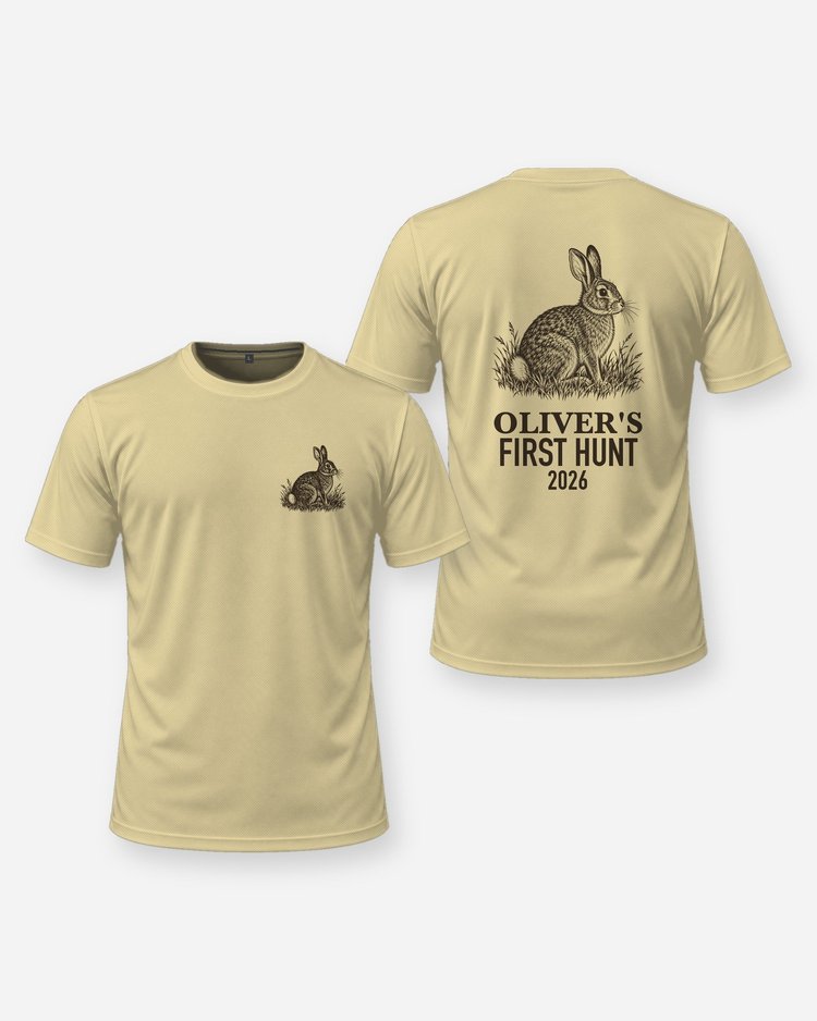 Custom Kid Name First Hunt Cottontail Rabbit Shirt - front and back