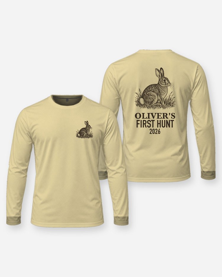 Custom Kid Name First Hunt Cottontail Rabbit Shirt - Long Sleeve