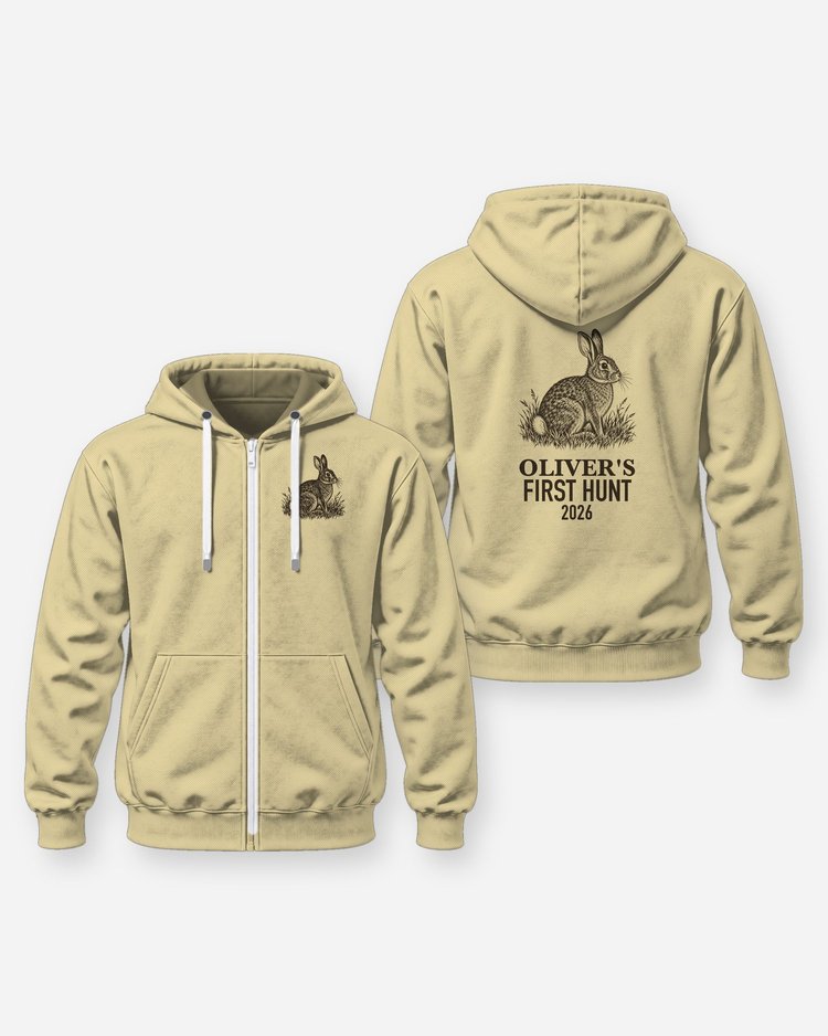 Custom Kid Name First Hunt Cottontail Rabbit Shirt - Zip Hoodie