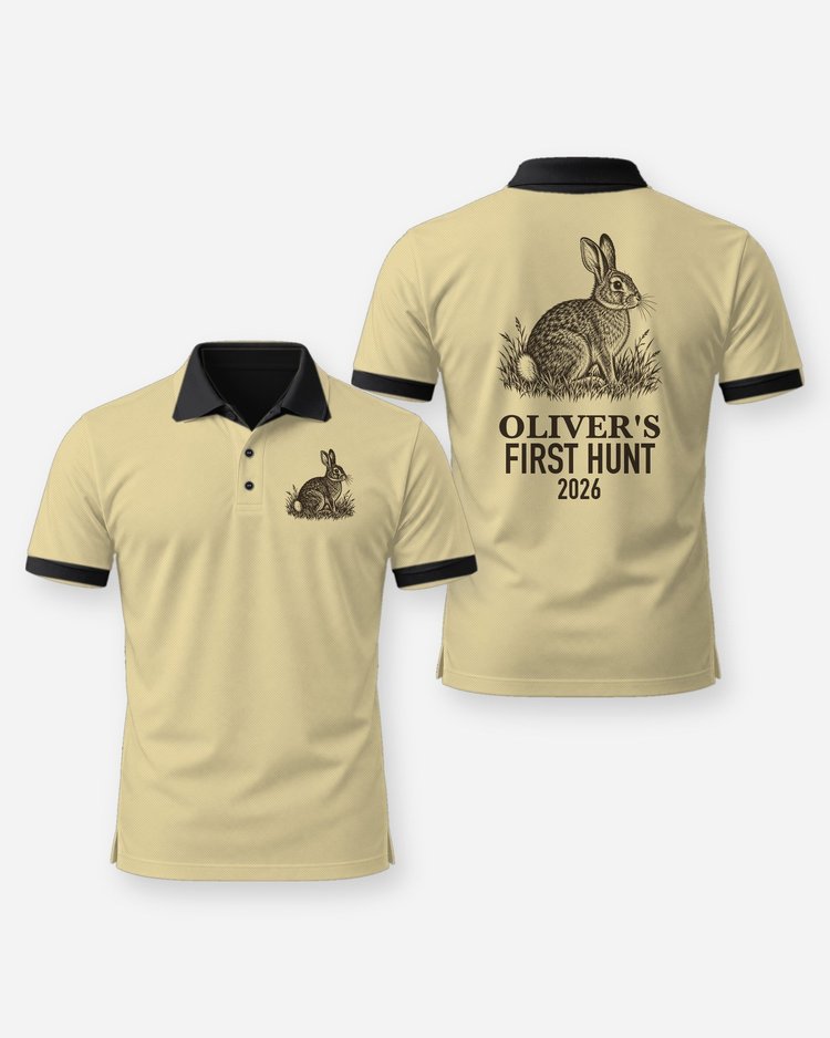 Custom Kid Name First Hunt Cottontail Rabbit Shirt - Polo