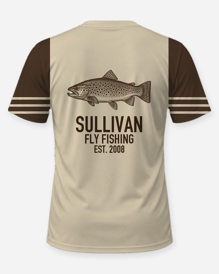 Custom Family Name Brown Trout Fly Fishing Shirt - back