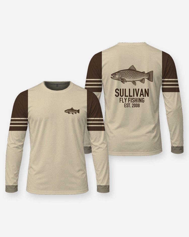 Custom Family Name Brown Trout Fly Fishing Shirt - Long Sleeve