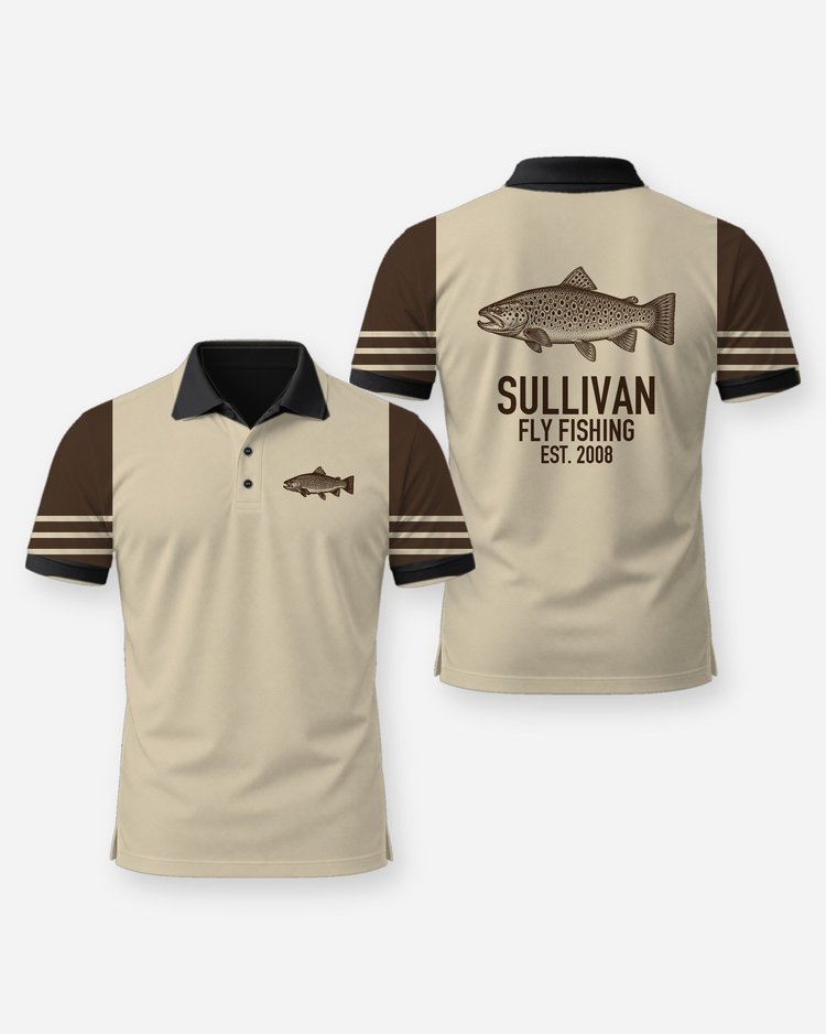 Custom Family Name Brown Trout Fly Fishing Shirt - Polo