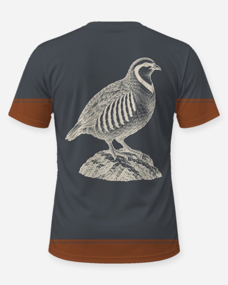 Chukar Partridge Woodcut Hem Band Upland Shirt - back
