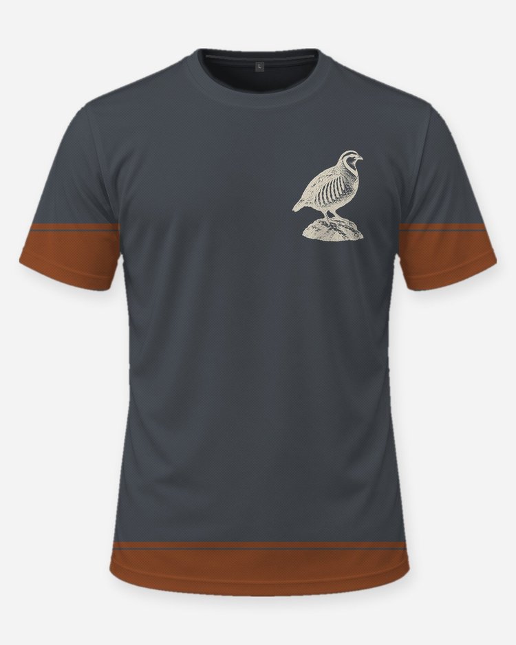 Chukar Partridge Woodcut Hem Band Upland Shirt - front