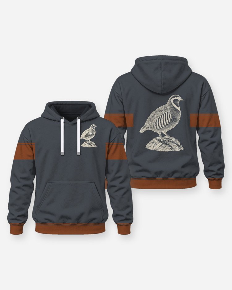Chukar Partridge Woodcut Hem Band Upland Shirt - Hoodie