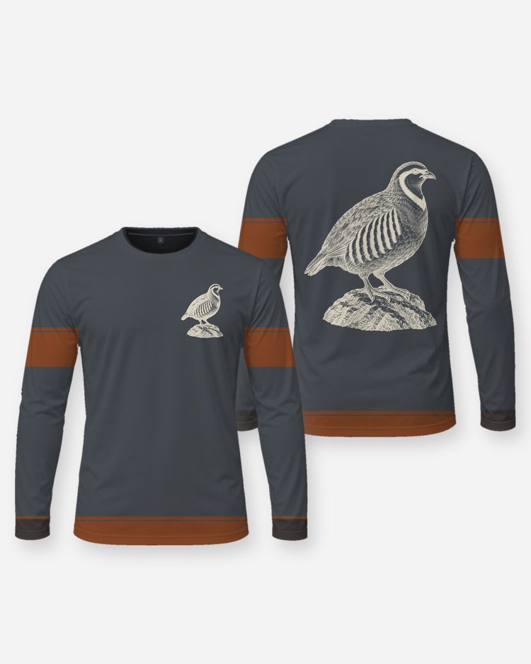 Chukar Partridge Woodcut Hem Band Upland Shirt - Long Sleeve