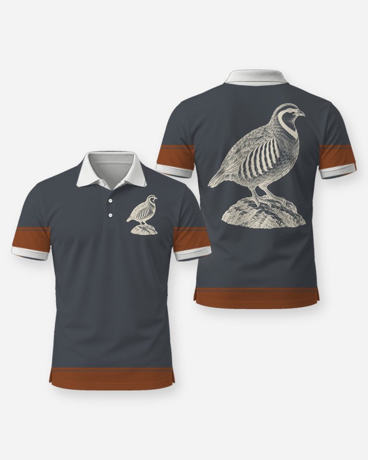 Chukar Partridge Woodcut Hem Band Upland Shirt - Polo
