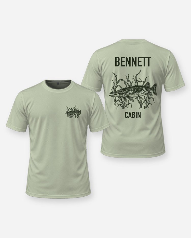 Custom Family Name Northern Pike Cabin Fishing Shirt - front and back