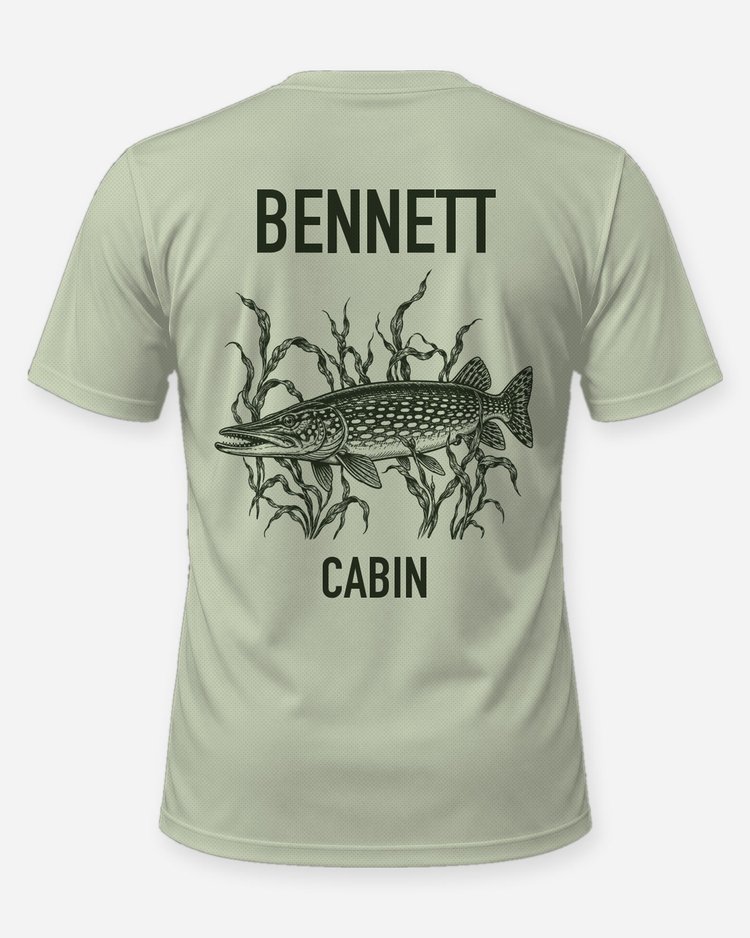 Custom Family Name Northern Pike Cabin Fishing Shirt - back
