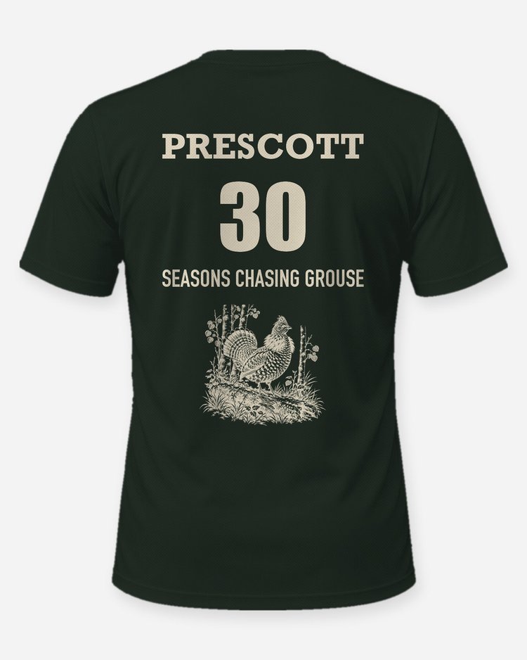 Custom Name And Seasons Count Ruffed Grouse Hunting Shirt - back