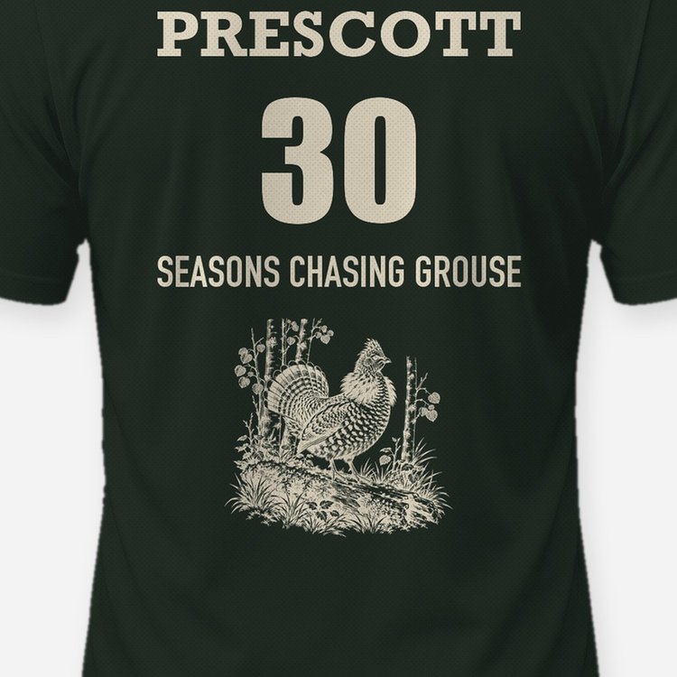 Custom Name And Seasons Count Ruffed Grouse Hunting Shirt - print close-up