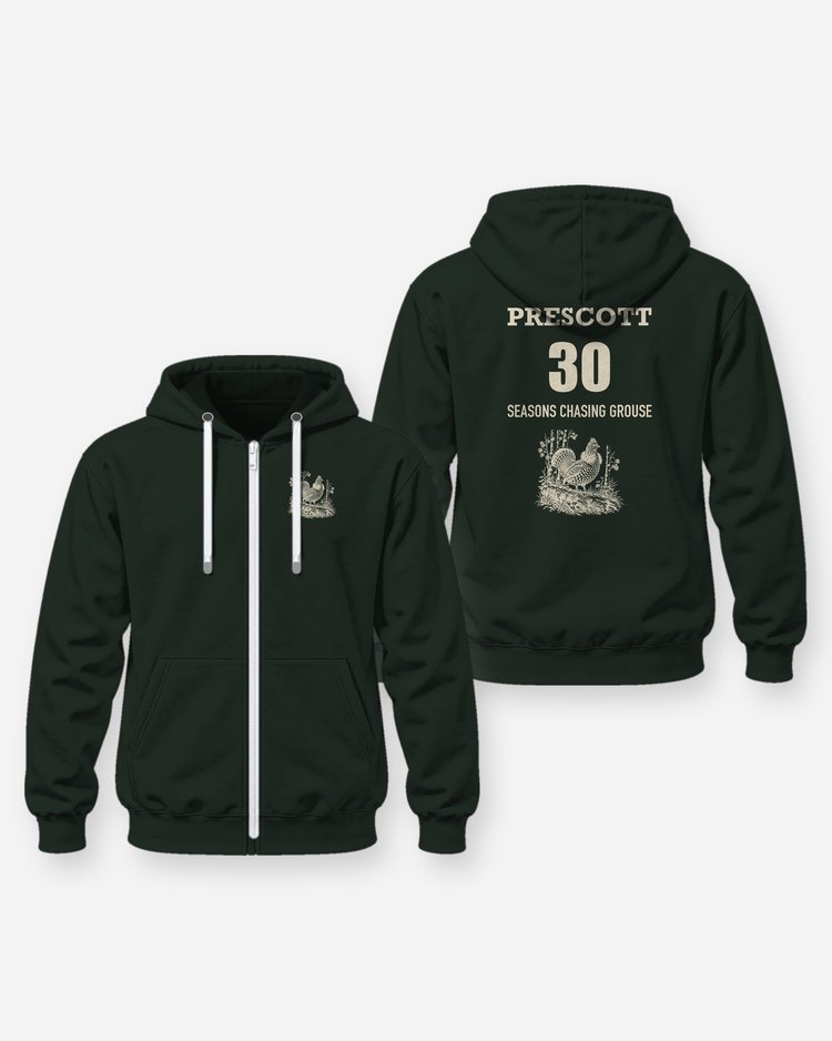 Custom Name And Seasons Count Ruffed Grouse Hunting Shirt - Zip Hoodie