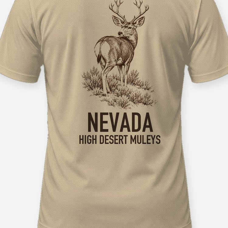 Custom State High Desert Muleys Mule Deer Woodcut Shirt - print close-up