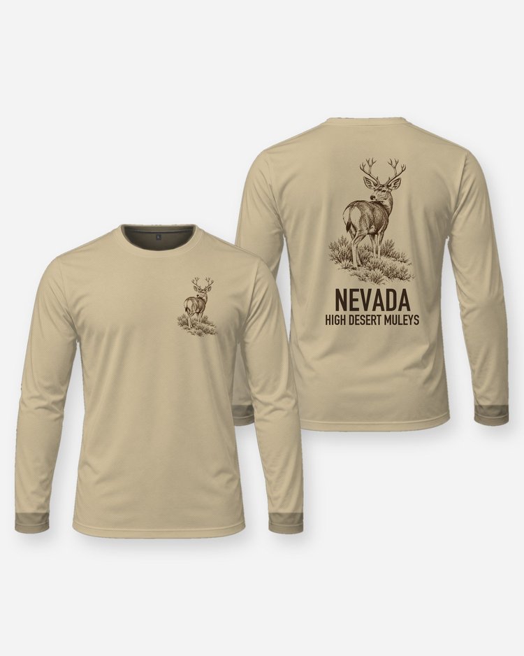 Custom State High Desert Muleys Mule Deer Woodcut Shirt - Long Sleeve