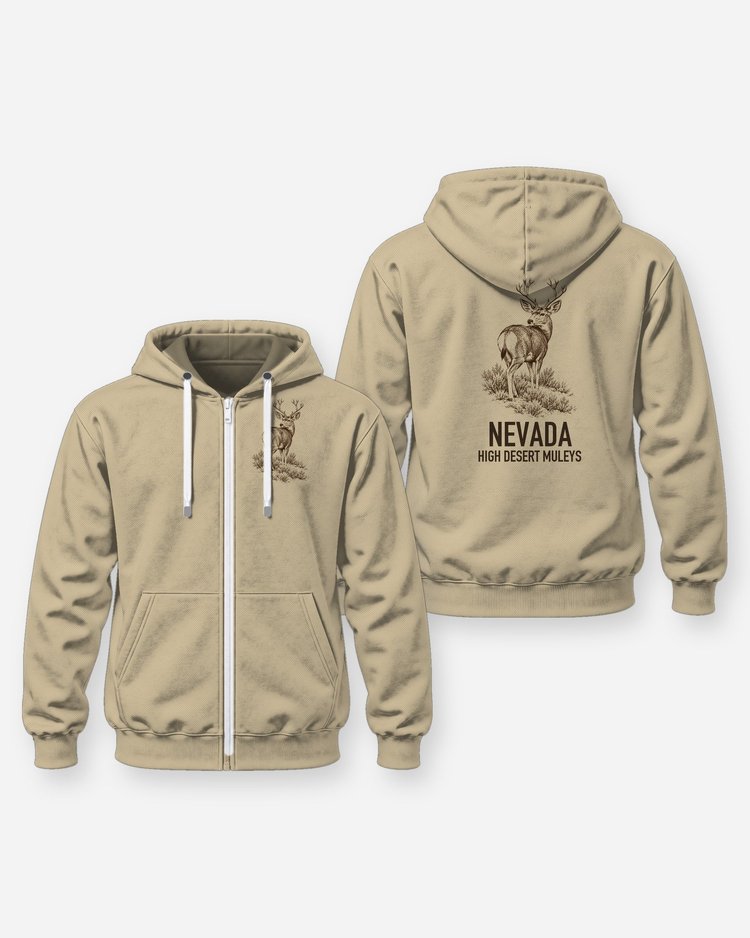 Custom State High Desert Muleys Mule Deer Woodcut Shirt - Zip Hoodie