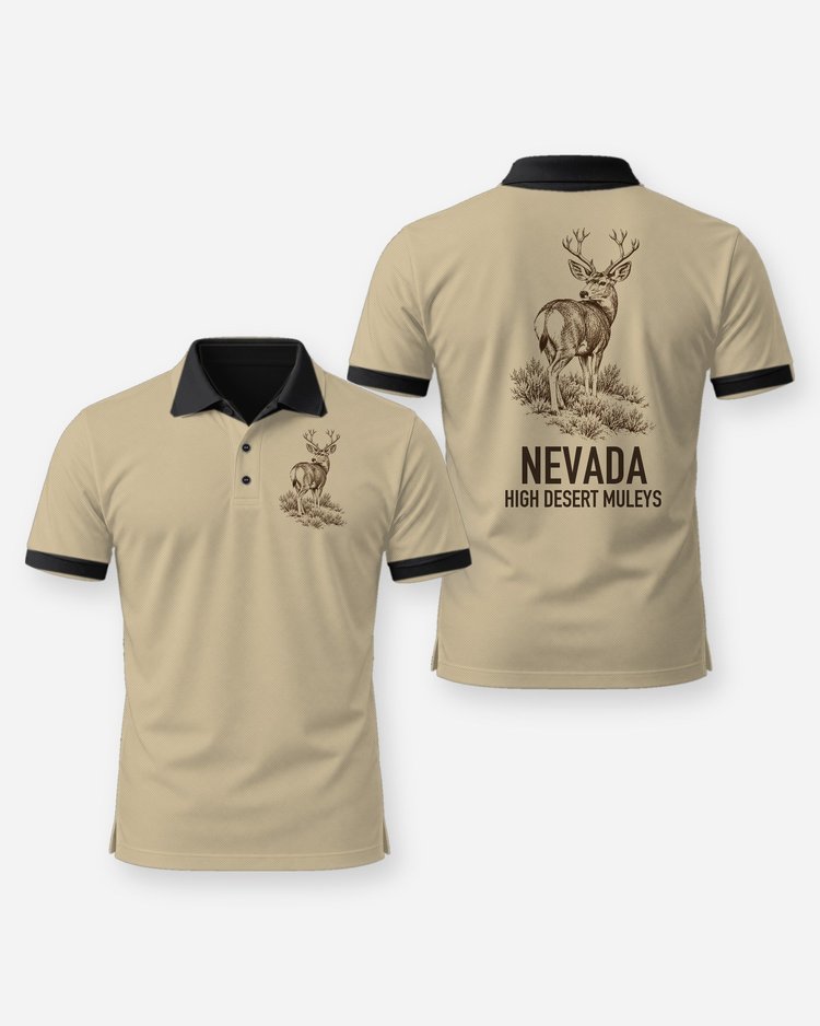 Custom State High Desert Muleys Mule Deer Woodcut Shirt - Polo