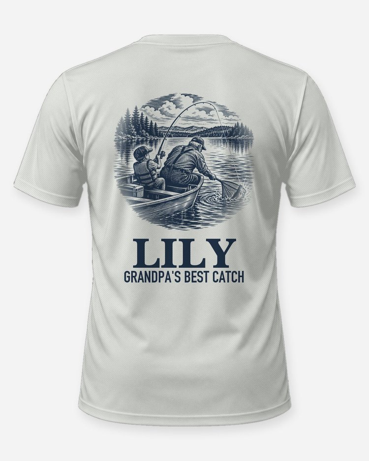 Custom Grandkid Name Grandpa's Best Catch Fishing Shirt - back