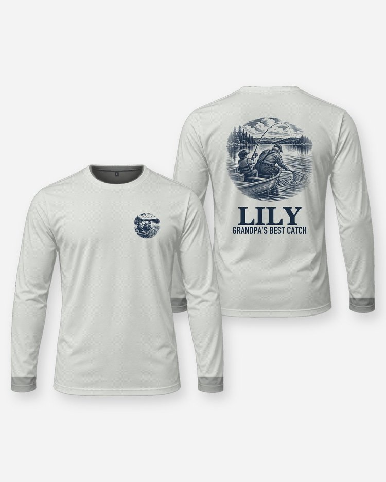 Custom Grandkid Name Grandpa's Best Catch Fishing Shirt - Long Sleeve
