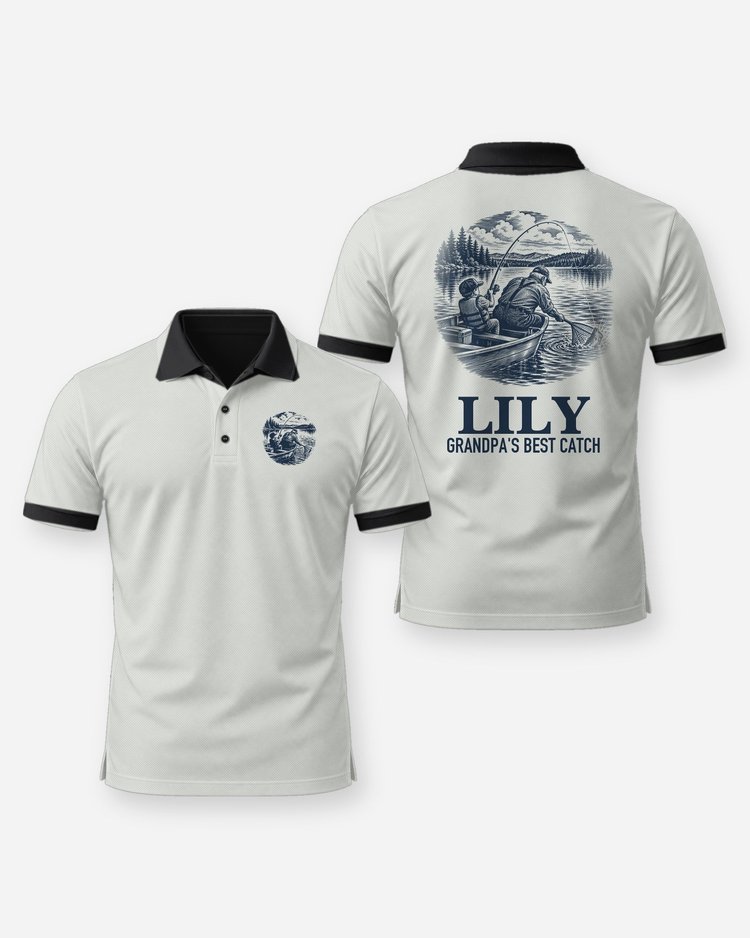 Custom Grandkid Name Grandpa's Best Catch Fishing Shirt - Polo