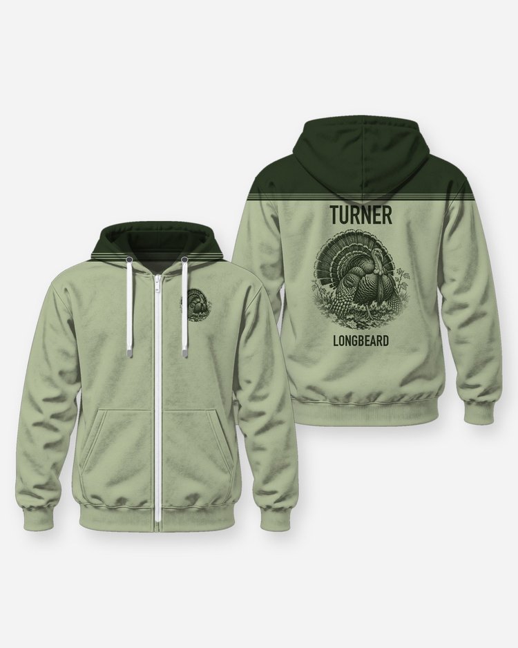 Custom Name Longbeard Wild Turkey Strut Shirt - Zip Hoodie