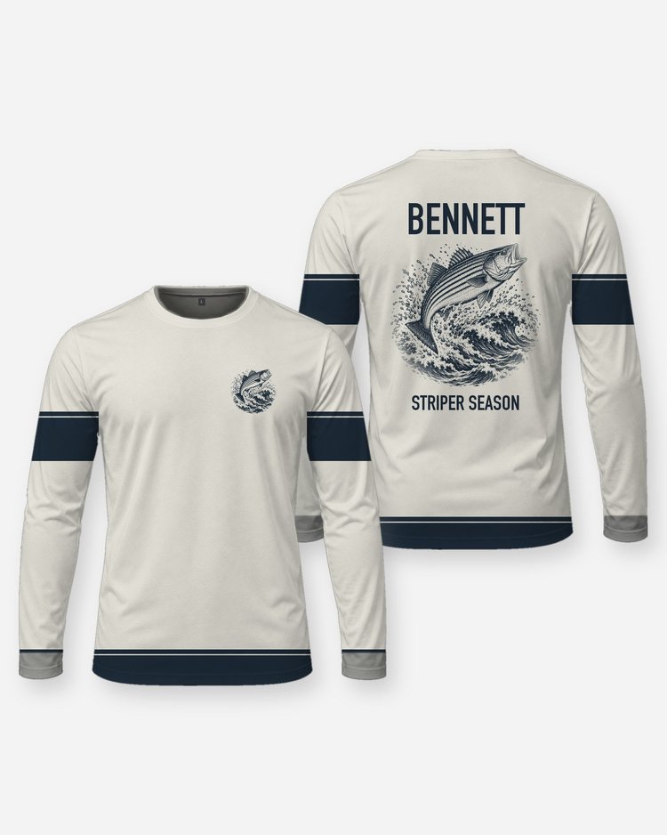 Custom Name Striper Season Surf Fishing Shirt - Long Sleeve