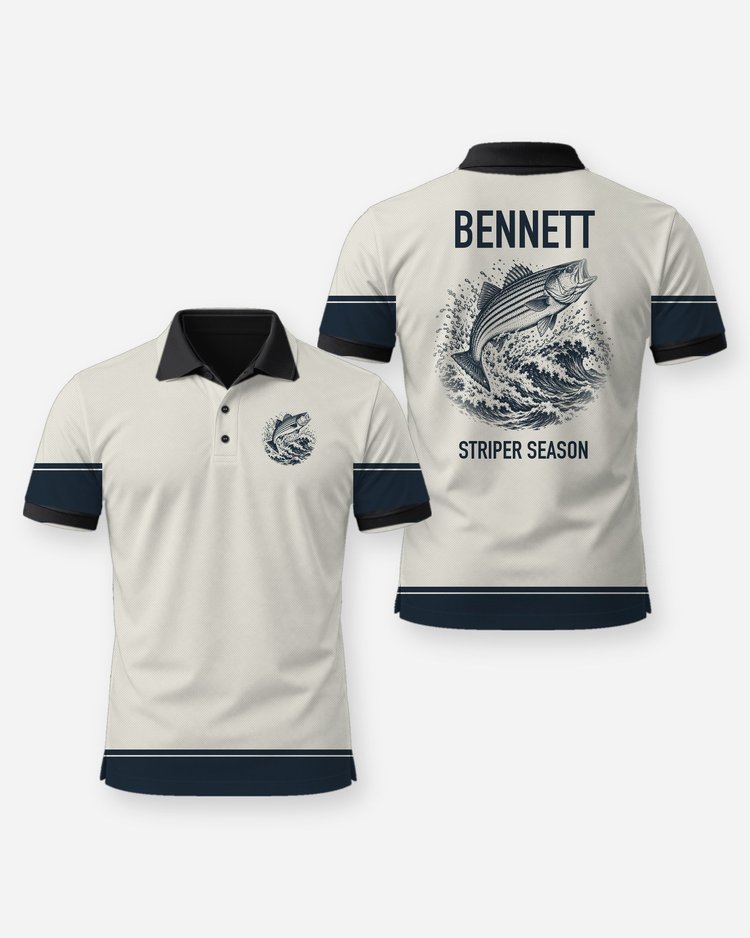 Custom Name Striper Season Surf Fishing Shirt - Polo