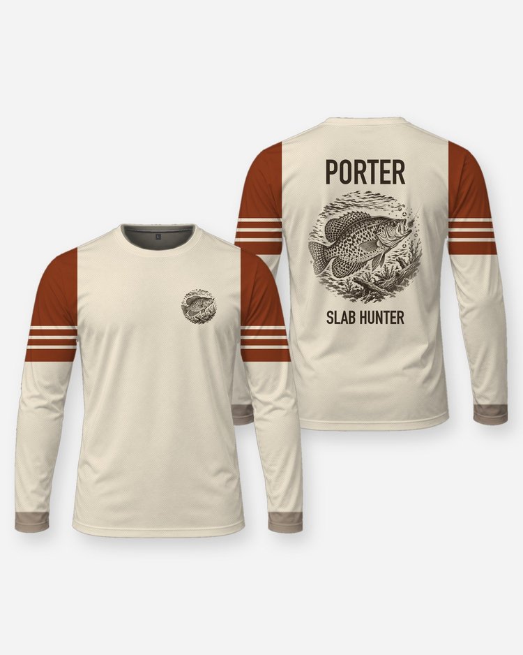 Custom Name Crappie Slab Hunter Fishing Shirt - Long Sleeve