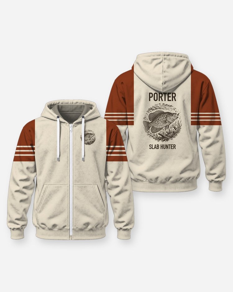 Custom Name Crappie Slab Hunter Fishing Shirt - Zip Hoodie