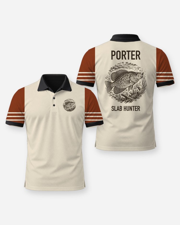 Custom Name Crappie Slab Hunter Fishing Shirt - Polo
