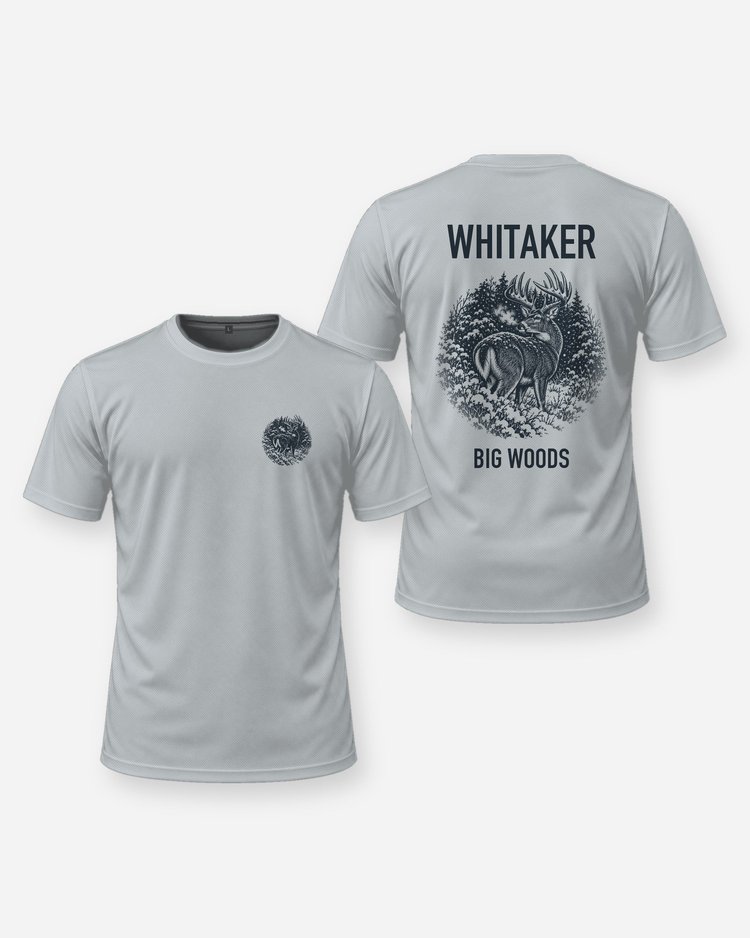 Custom Name Whitetail Buck Snow Big Woods Shirt - front and back