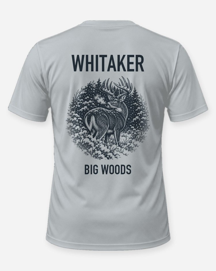Custom Name Whitetail Buck Snow Big Woods Shirt - back
