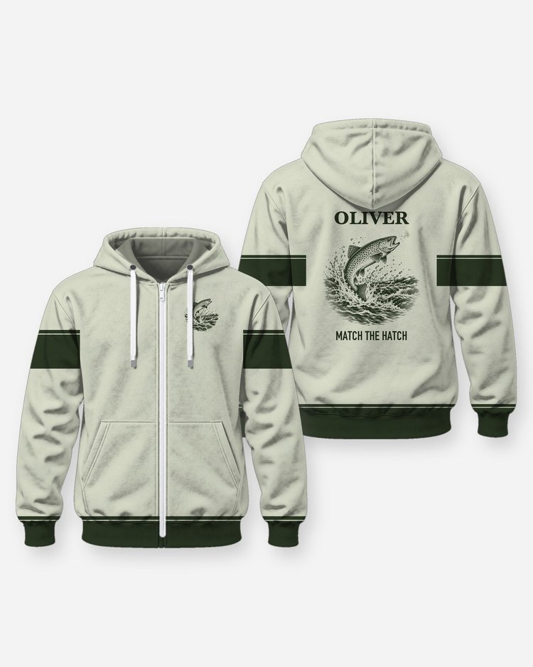 Custom Name Match The Hatch Trout Fly Fishing Shirt - Zip Hoodie