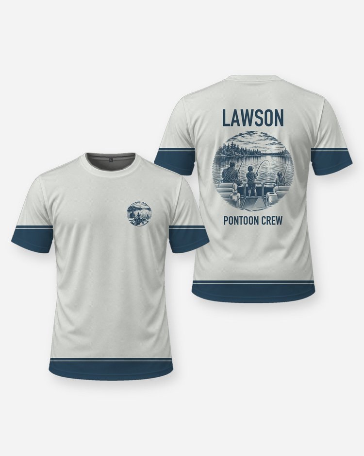 Custom Family Name Pontoon Boat Fishing Crew Shirt - front and back