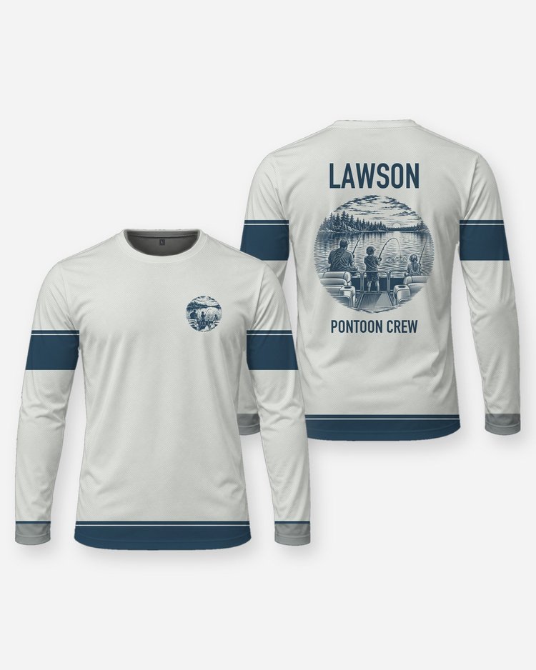 Custom Family Name Pontoon Boat Fishing Crew Shirt - Long Sleeve