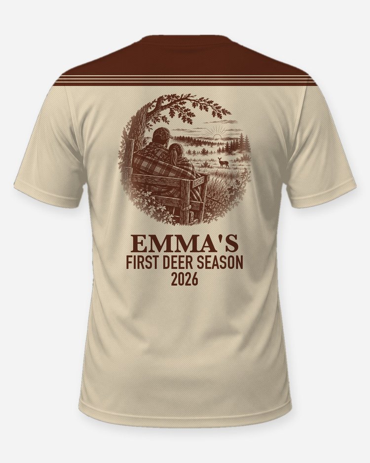 Custom Kid Name First Deer Season Dad and Daughter Sunrise Shirt - back