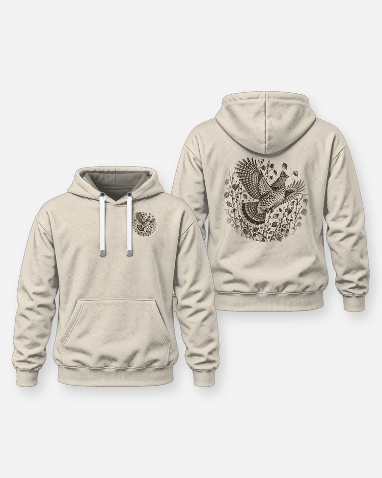 Ruffed Grouse Flush Aspen Woodcut Upland Shirt - Hoodie