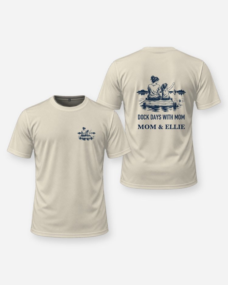 Custom Names Dock Days With Mom First Fish Shirt - front and back