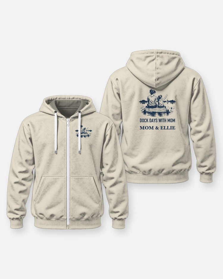 Custom Names Dock Days With Mom First Fish Shirt - Zip Hoodie
