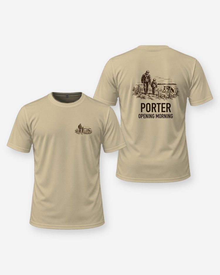 Custom Family Name Opening Morning Bird Hunt Woodcut Shirt - front and back
