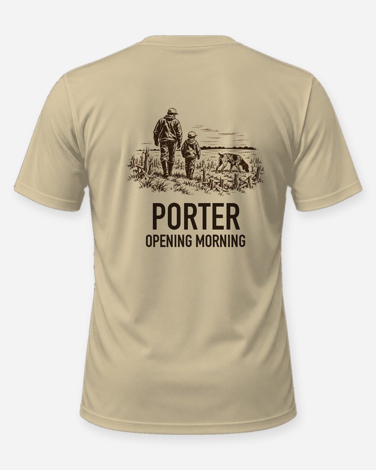 Custom Family Name Opening Morning Bird Hunt Woodcut Shirt - back