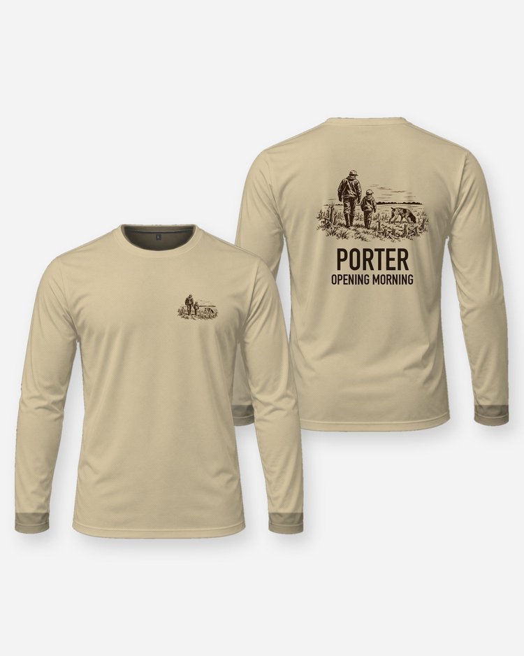 Custom Family Name Opening Morning Bird Hunt Woodcut Shirt - Long Sleeve