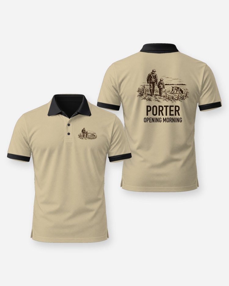 Custom Family Name Opening Morning Bird Hunt Woodcut Shirt - Polo