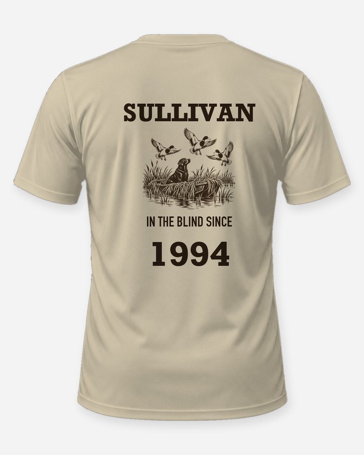 Custom Name And Year In The Blind Since Black Lab Duck Shirt - back